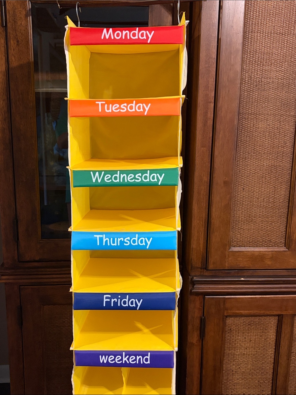 Tired Mommas Weekly Day of the Week Kid Hanging Organizer Baskets Yellow